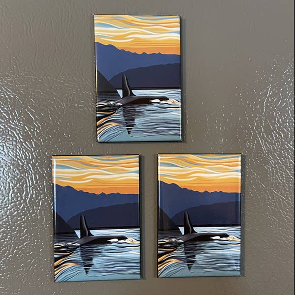 Orca - Evening Swim - Puget Sound souvenir Magnet (2x3)