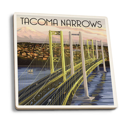 CERAMIC COASTER Tacoma, Washington Narrows Bridge Rainier