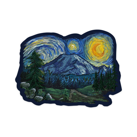 Mount Rainier National Park, Washington - Starry Night - Contour 97290 (Vinyl Die-cut Sticker, Indoor/Outdoor)