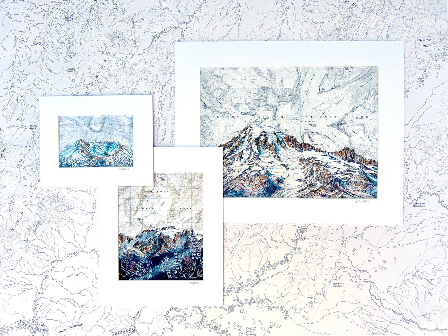 Mt Rainier above the Tatoosh Range Matted Print: Medium