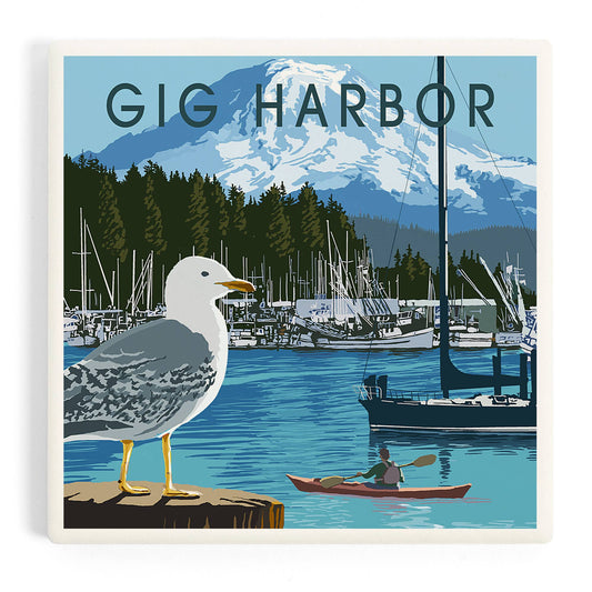 Ceramic Coaster Gig Harbor, Washington, Day Scene