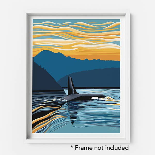 Orca - Evening Swim - Puget Sound Art Print  8x10