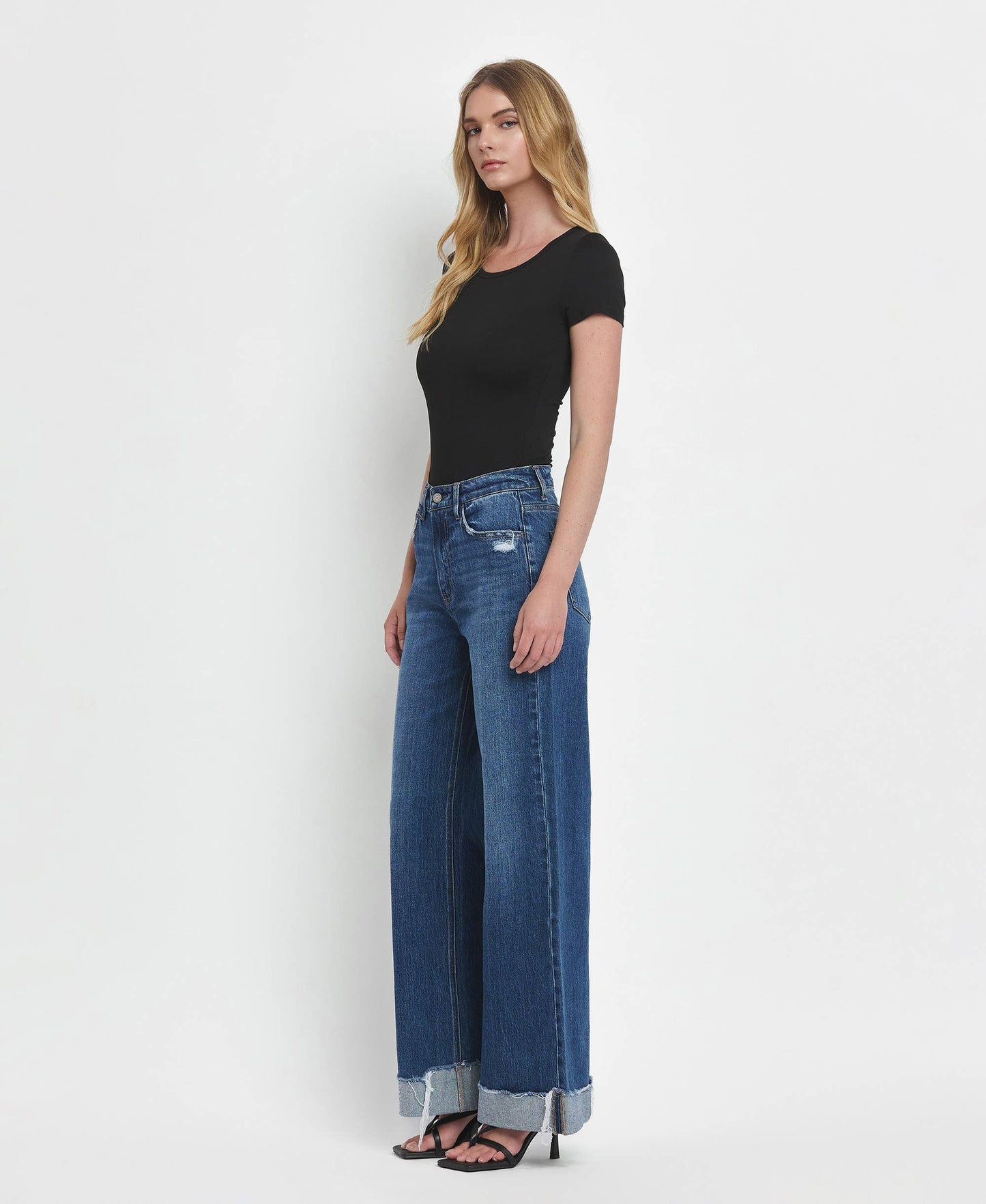 SUPER HIGH RISE CUFFED BAGGY WIDE JEANS T6614: BRILLIANCE, 26