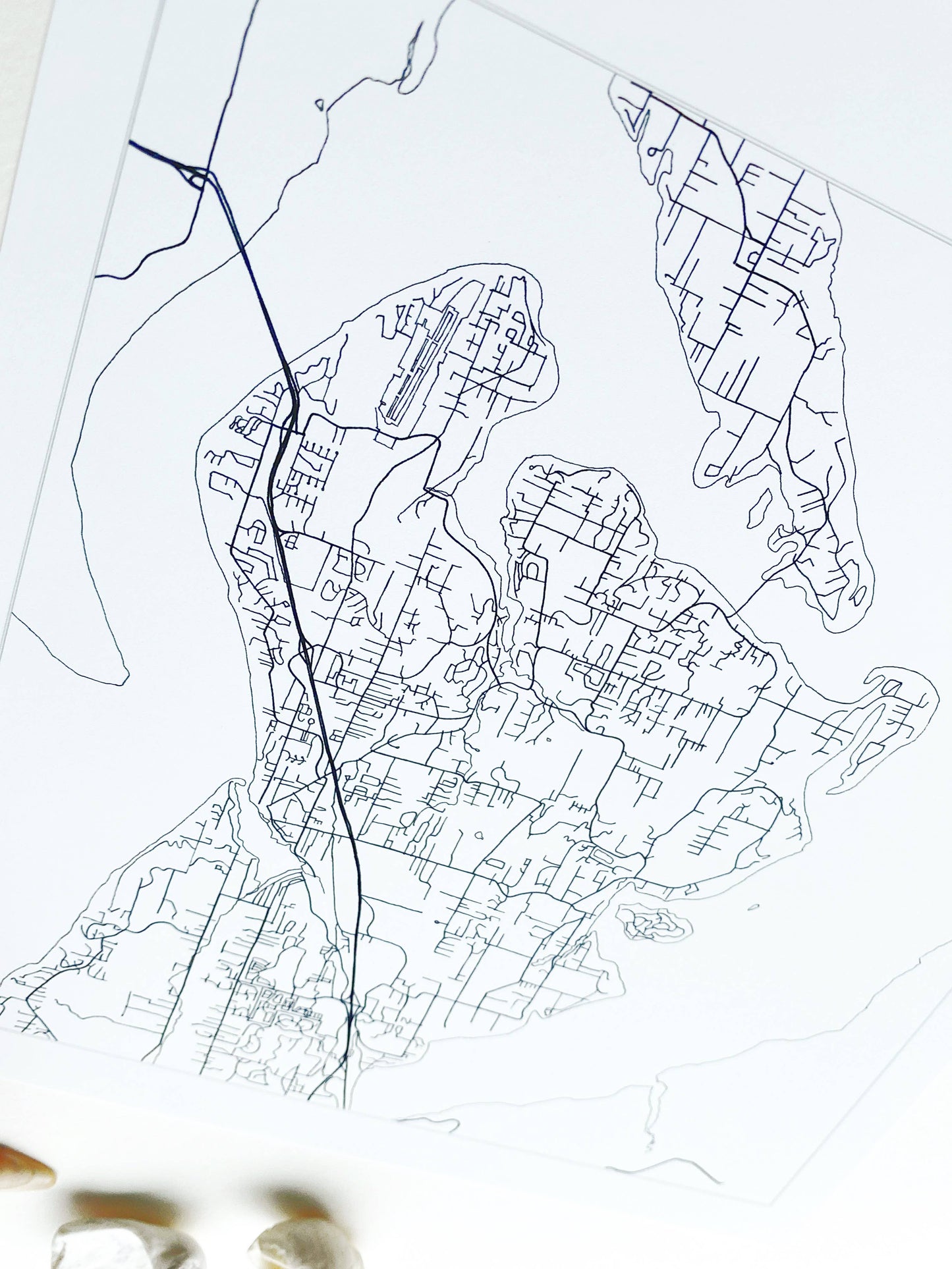 Gig Harbor Washington b/w Map Drawing ART PRINT: 8 x 10