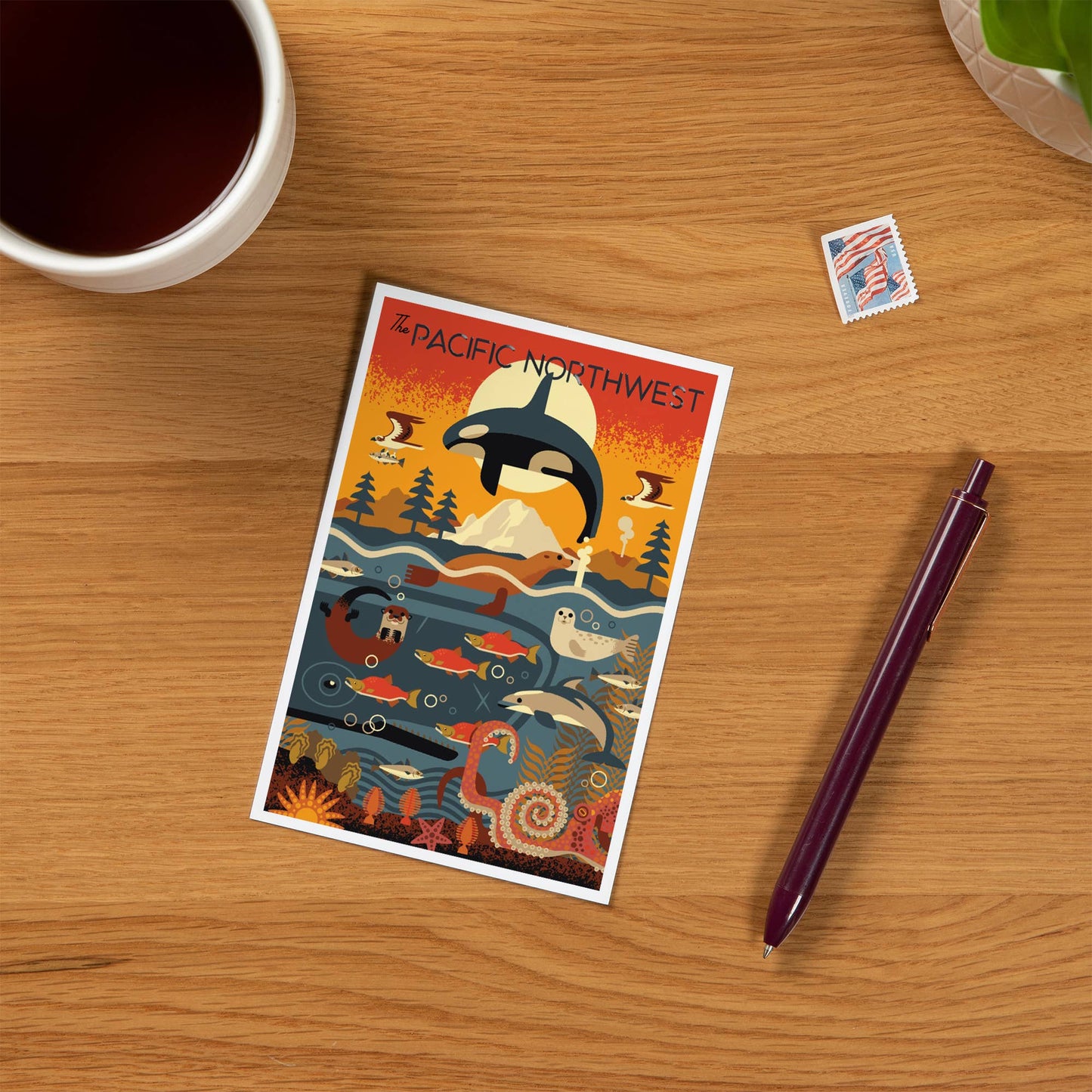 PNW Marine Animals Geometric Postcard
