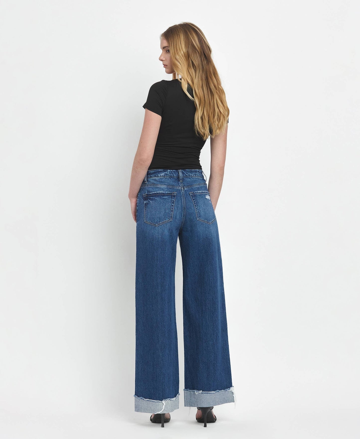 SUPER HIGH RISE CUFFED BAGGY WIDE JEANS T6614: BRILLIANCE, 26
