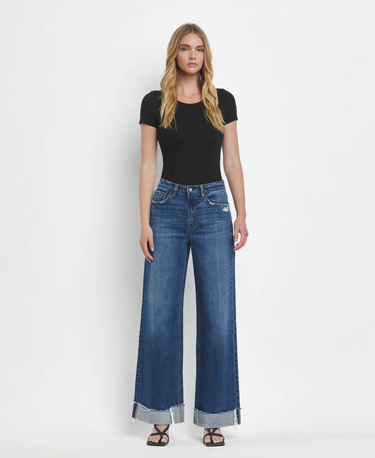 Super High Rise Cuffed Baggy Wide Leg Jeans - Size 29