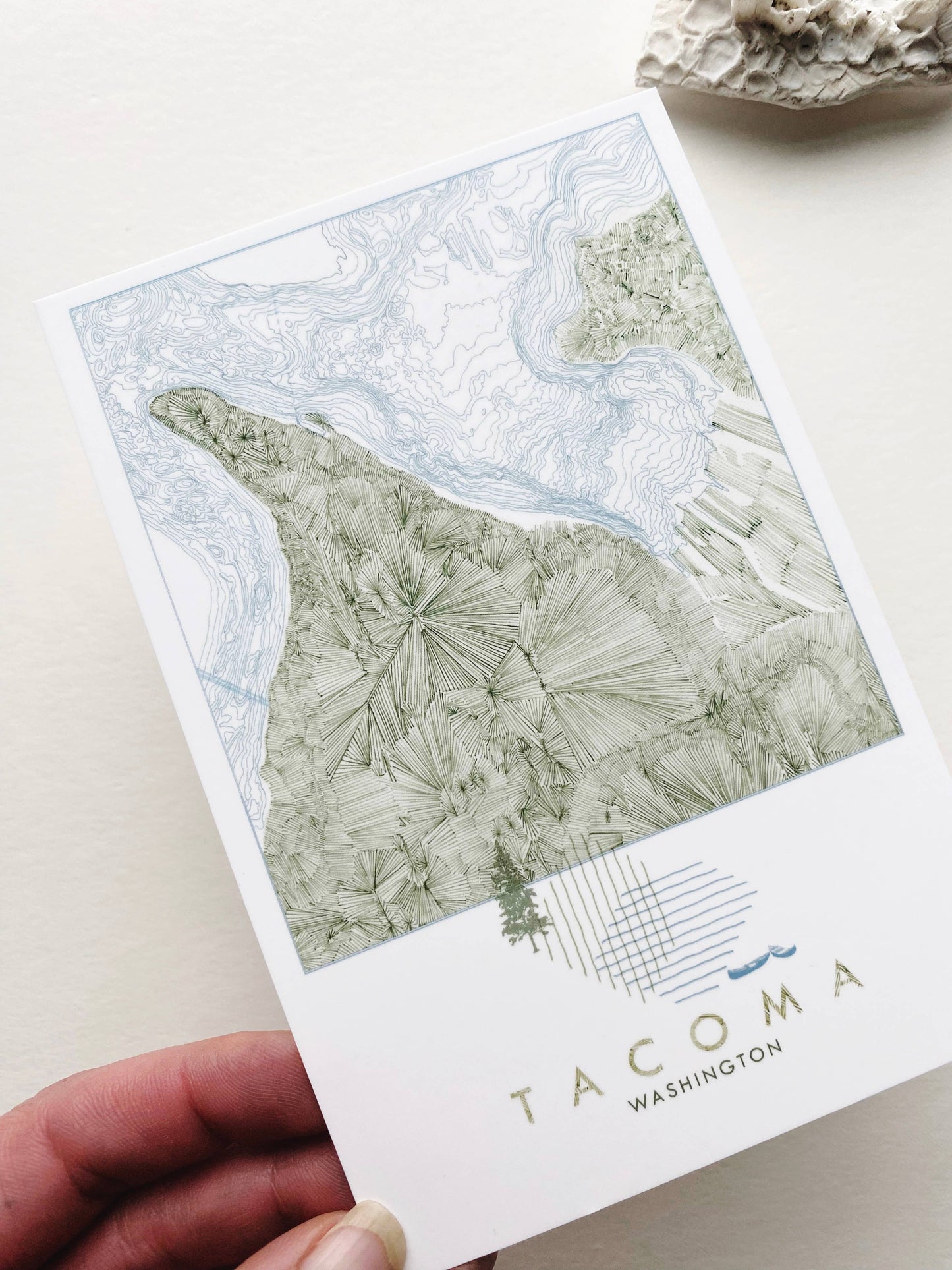 Tacoma Washington Land + Water Map - Standard Postcard