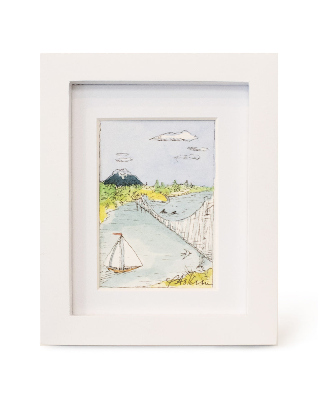 4 x 5" Framed Art Original Watercolor - Sailing