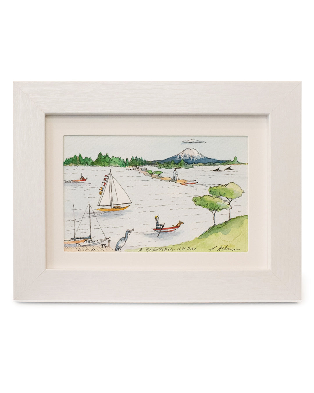 9 x 7" Framed Art Original Watercolor - Gig Harbor Day