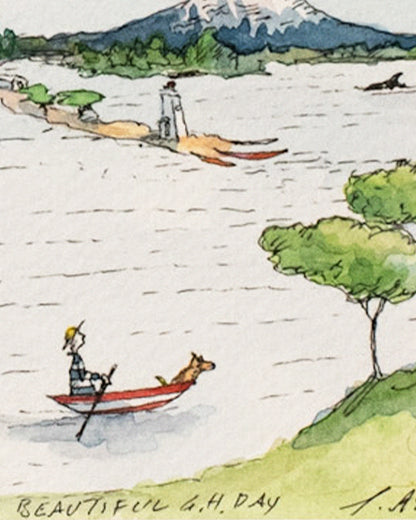 9 x 7" Framed Art Original Watercolor - Gig Harbor Day