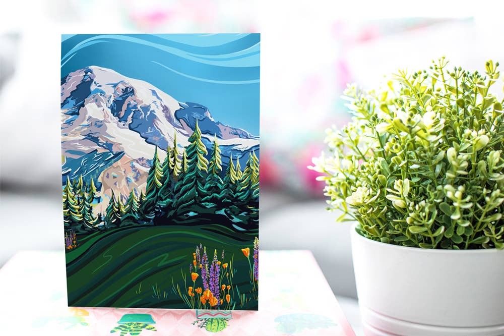 Mount Rainier and Wildflowers Greeting Card (5x7/A7)