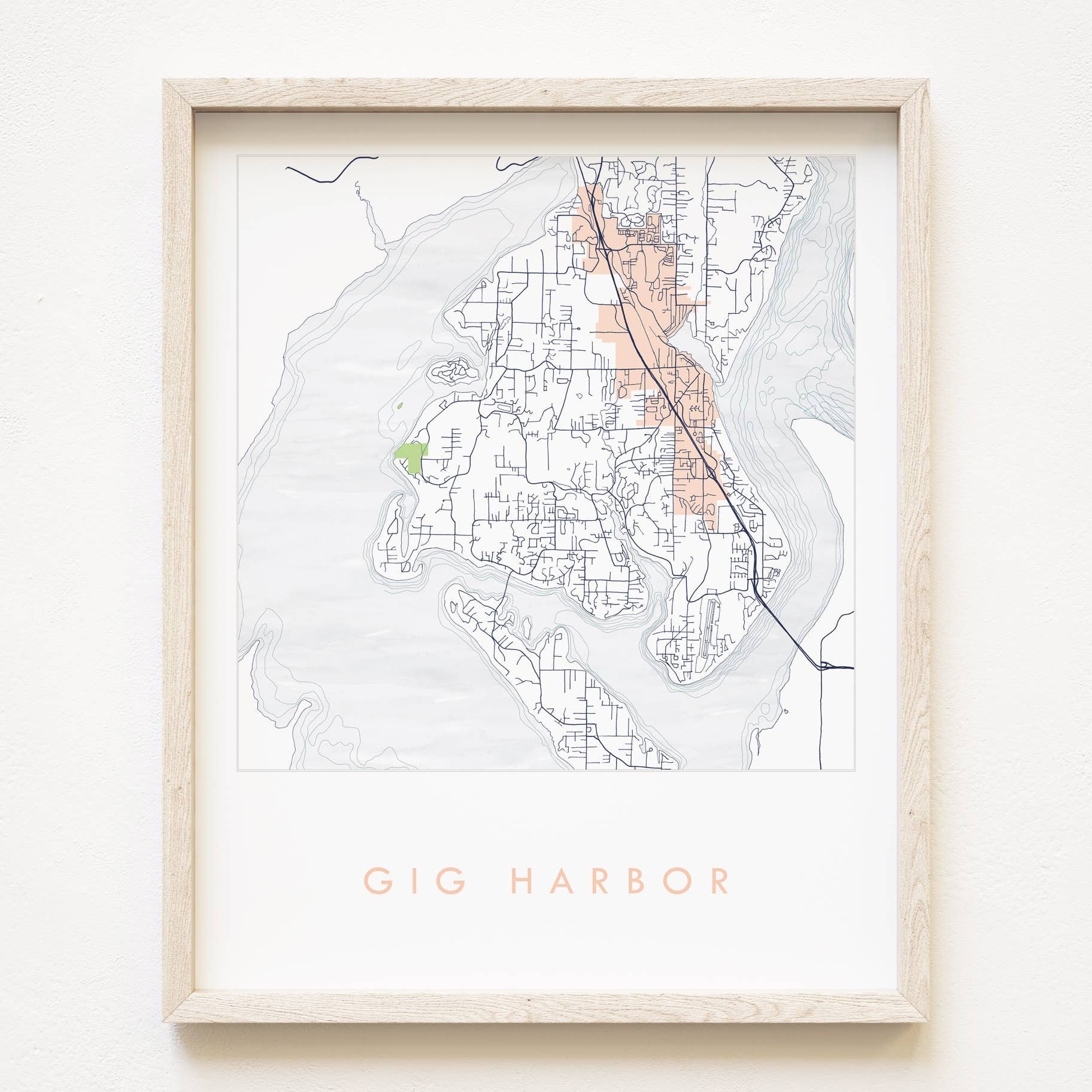 Gig Harbor Washington Map Drawing ART PRINT: 8 x 10